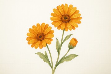 Calendula Officinalis Flowers — Watercolor Botanical Illustration of Medicinal Herb