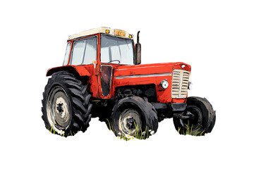 Obraz premium Vintage red tractor on a field.