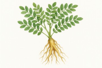 Astragalus Membranaceus Root with Leaves — Watercolor Botanical Illustration of Medicinal Herb