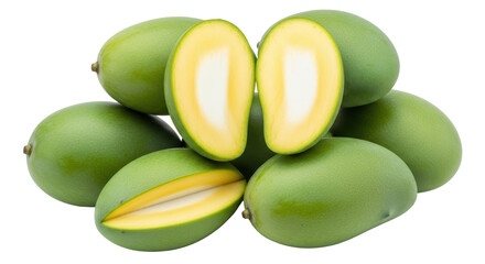 Isolated Green Mangoes with Slices