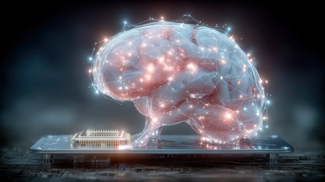 Digital scales weigh human brain against artificial intelligence chip in a powerful philosophical concept