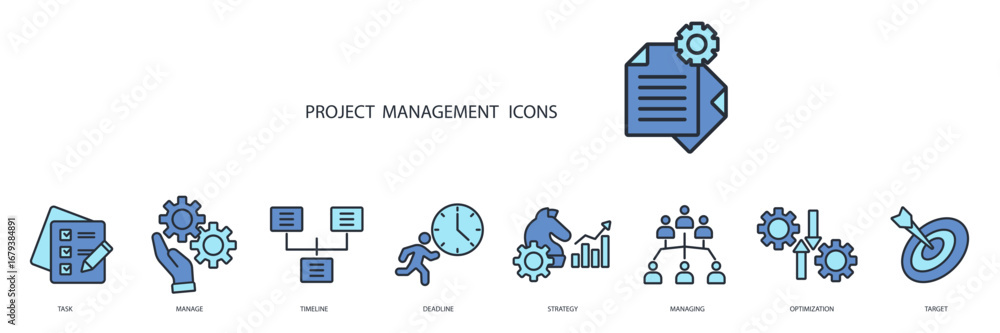 Poster project management icon set.vector.Editable stroke.linear style sign for use web design,logo.Symbol illustration.