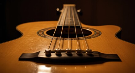 Fototapeta premium Close-Up View of the Strings and Bridge on an Acoustic Guitar