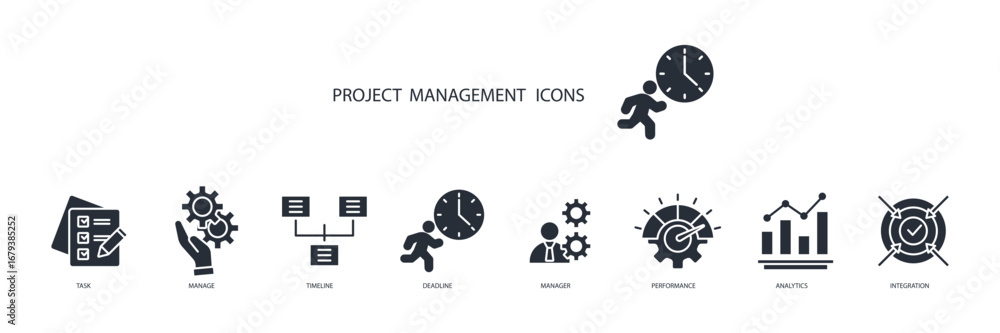 Poster project management icon set.vector.editable stroke.linear style sign for use web design,logo.symbol 