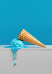 Melted Blue Ice Cream Scoop in a Waffle Cone