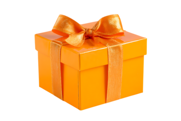 Orange gift box with satin ribbon bow