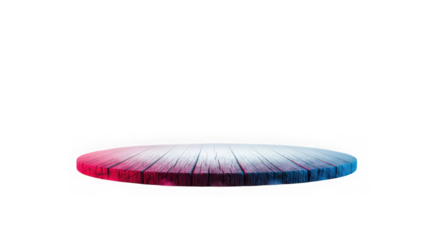 A circular wooden platform with a pink and blue gradient, isolated on transparent background
