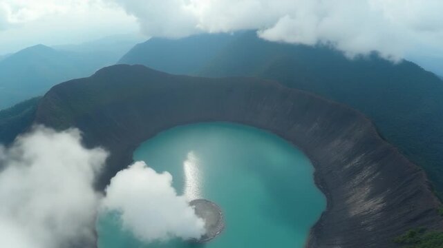 Cinematic FPV flight over the Kawah Ratu volcano crater in Indonesia.