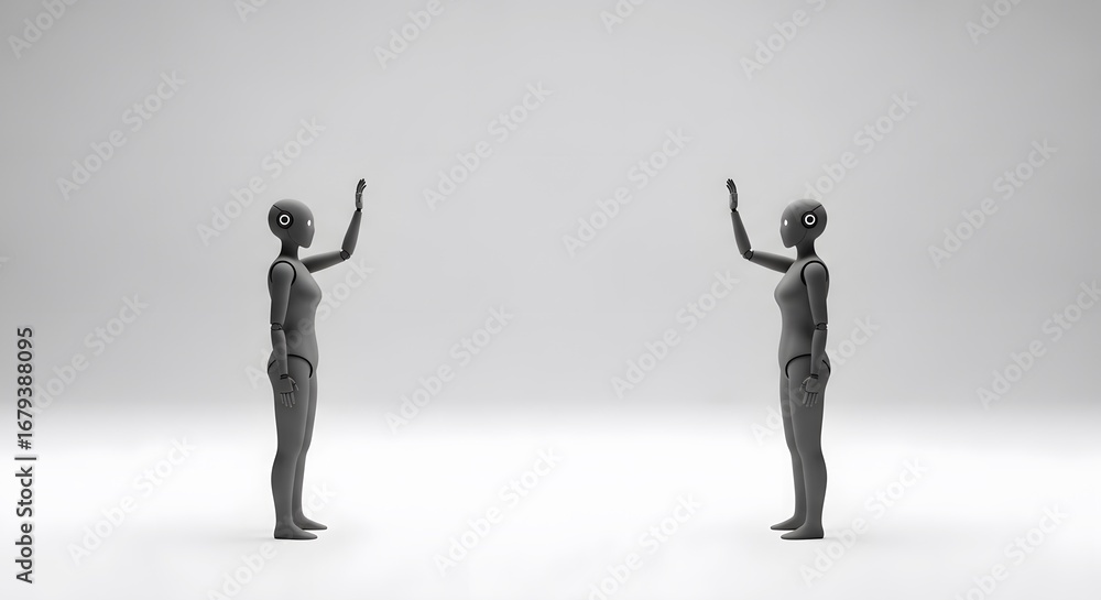 Aufkleber conceptual image two artificial intelligence mannequins preventing connection ai robot humanoid dist