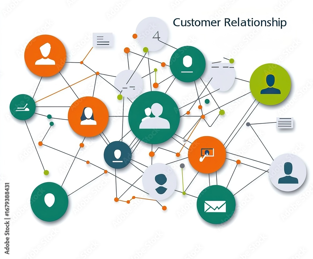 Poster customer relationship network connection concept with people communication icons in minimal flat vec