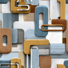 Colorful overlapping shapes in earthy tones and blues create an abstract geometric design, perfect for contemporary interior decoration or artistic inspiration in design projects