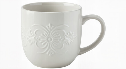 Elegant White Embossed Ceramic Mug for Coffee Tea Hot Beverages Breakfast and Everyday Use a Perfect Gift for Any Occasion