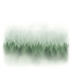 Fototapeta premium Misty Green Forest of Coniferous Trees with Overcast Skies and Dense Woodland