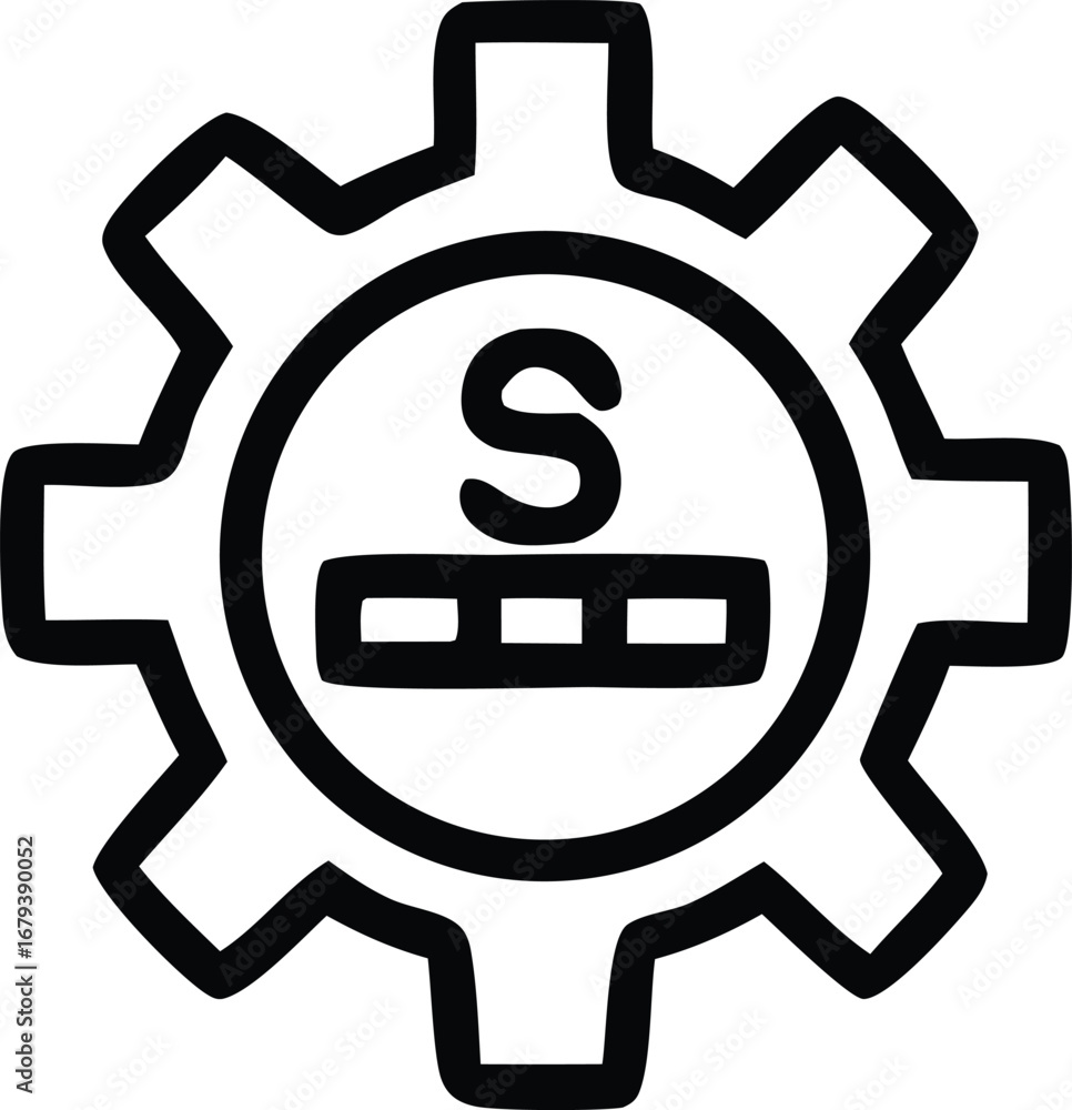 Poster simple gear with s letter and three rectangles icon represents technology efficiency and innovation 