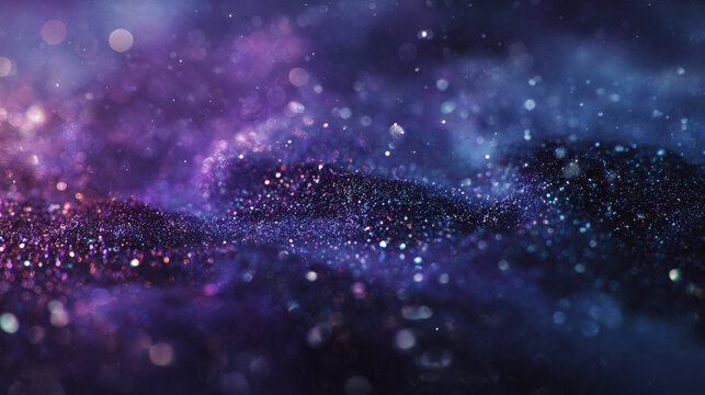 Mystical abstract background of purple, violet, and indigo space with shimmering cosmic glitter. magical, sparkling nebula with dreamy and ethereal bokeh effect
