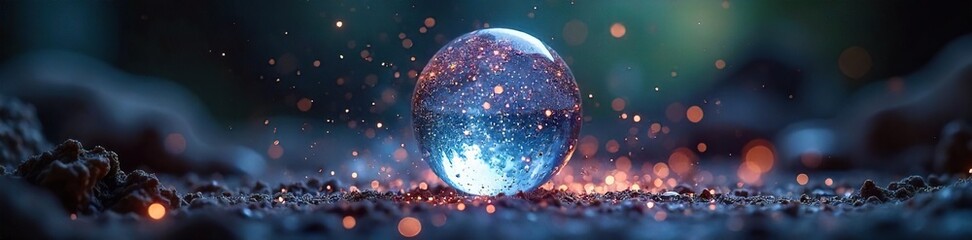 A whimsical scene of sparkling magical dust swirling around a mystical crystal ball, casting enchanting light Perfect for fantasy, fairytale, and magical themes , fantasy, glow