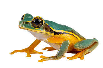 Obraz premium Vibrant green and orange frog isolated on black.