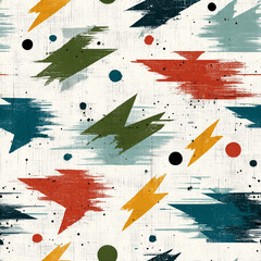 Vibrant abstract design features dynamic brush strokes and geometric shapes in multiple colors against a light background. It combines energy and modern artistry, ideal for various creative projects