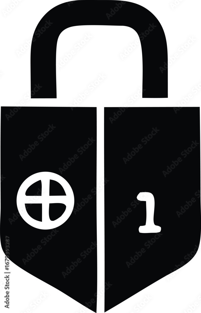 Poster vintage padlock symbol with shield design and numeric key for security and protection concepts