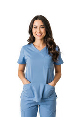 Fototapeta premium Smiling Nurse in Blue Scrubs Standing Confidently