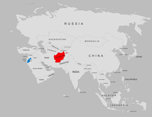 Political map of Afghanistan and Jordan showing borders and regions