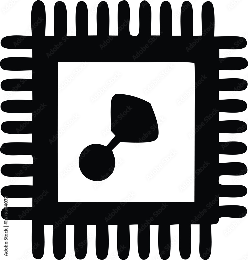 Poster modern microprocessor chip design icon symbolizing digital technology and computing power for electr