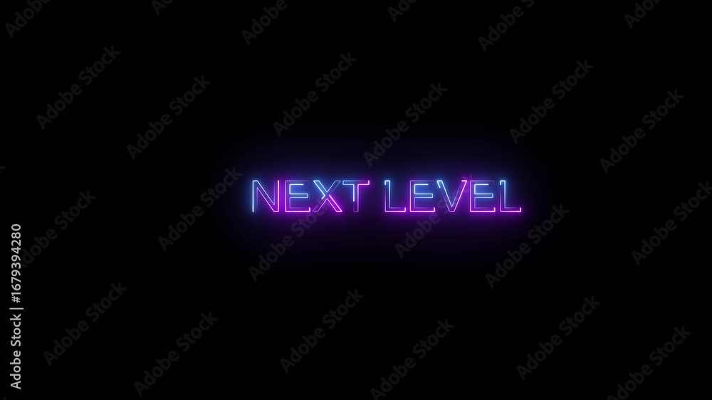 Poster next level text saber animation. next level loop animation ultra hd 4k branding, and high-performanc