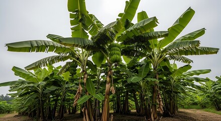 Banana Plantation Lush Green Trees.