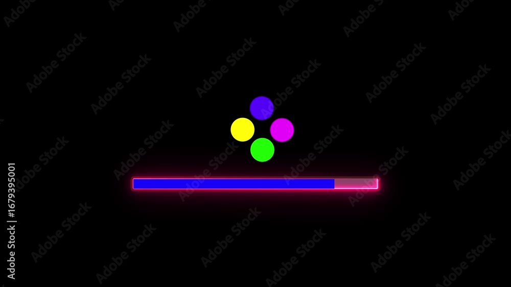 Poster colorful dots loading bar with black background.