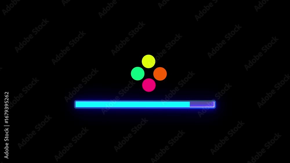 Poster colorful dots loading bar with black background.