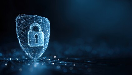 Digital shield with padlock, symbolizing cybersecurity protection