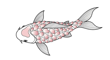 Handdrawn Simple Koi Fish with Cherry Blossom Scales Illustration