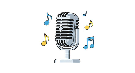 Modern Flat Microphone and Musical Note Element Illustration Graphic Asset