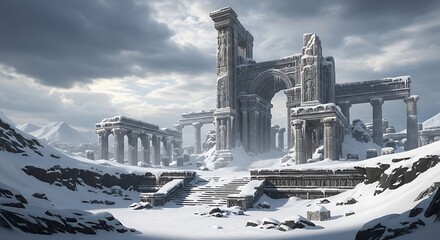 Fototapeta premium Snowy Ruins of a Lost City.
