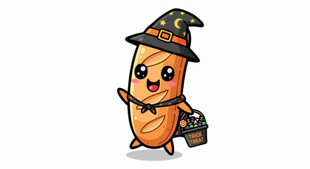 Obraz premium Adorable Halloween Baguette Witch with Basket of Treats.