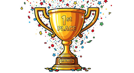 Golden Cup With Confetti Award and Victory Celebrations Illustration Design