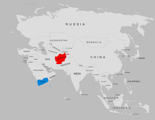 Fototapeta premium Political map showing Afghanistan and Yemen with clear country borders