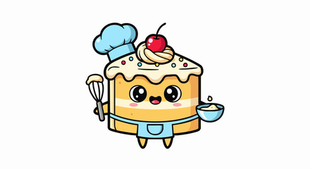 Cute Cartoon Cake Chef Character Baking.