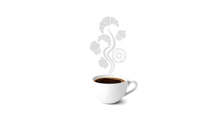 Minimalist Hot Cup of Coffee and Bakery Items Illustration