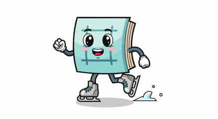 Cute cartoon calendar character ice skating with a happy expression.