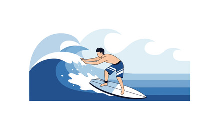 Surfing in Action: Capturing the Energy of a Surfer Riding a Large, Surging Wave