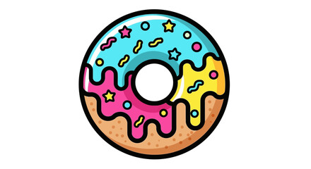Fototapeta premium Sweet Colorful Donut With Dazzling Sprinkles And Icing On White Background