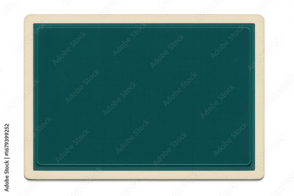 Poster teal rectangular signboard featuring rounded corners, beige border, floating against transparent bac