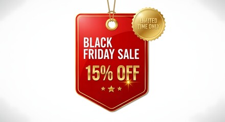 Black friday sale tag with 15 off isolated on white background