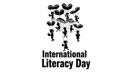 Vector art of international literacy day with children flying with books