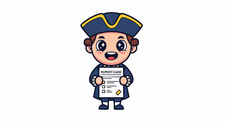 Cartoon Colonial Character with Report Card - Educational History Illustration.