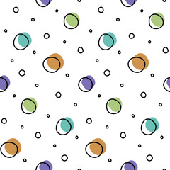 Abstract pattern of colorful circles and dots in a playful, modern design perfect for backgrounds, textiles, and creative projects