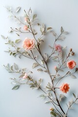 Background with elegant branches of plants and floweers in pastel colors.