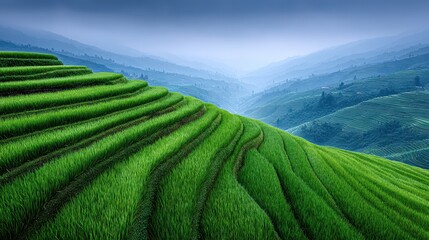Lush terraced rice paddies