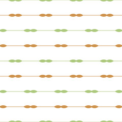 Seamless pattern of horizontal lines with abstract oval shapes in alternating green and brown colors on a white background.